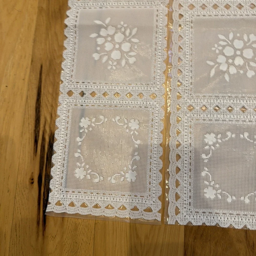 Set Of 5 Vintage Vinyl White Lace Look Cutable Table Runners 001